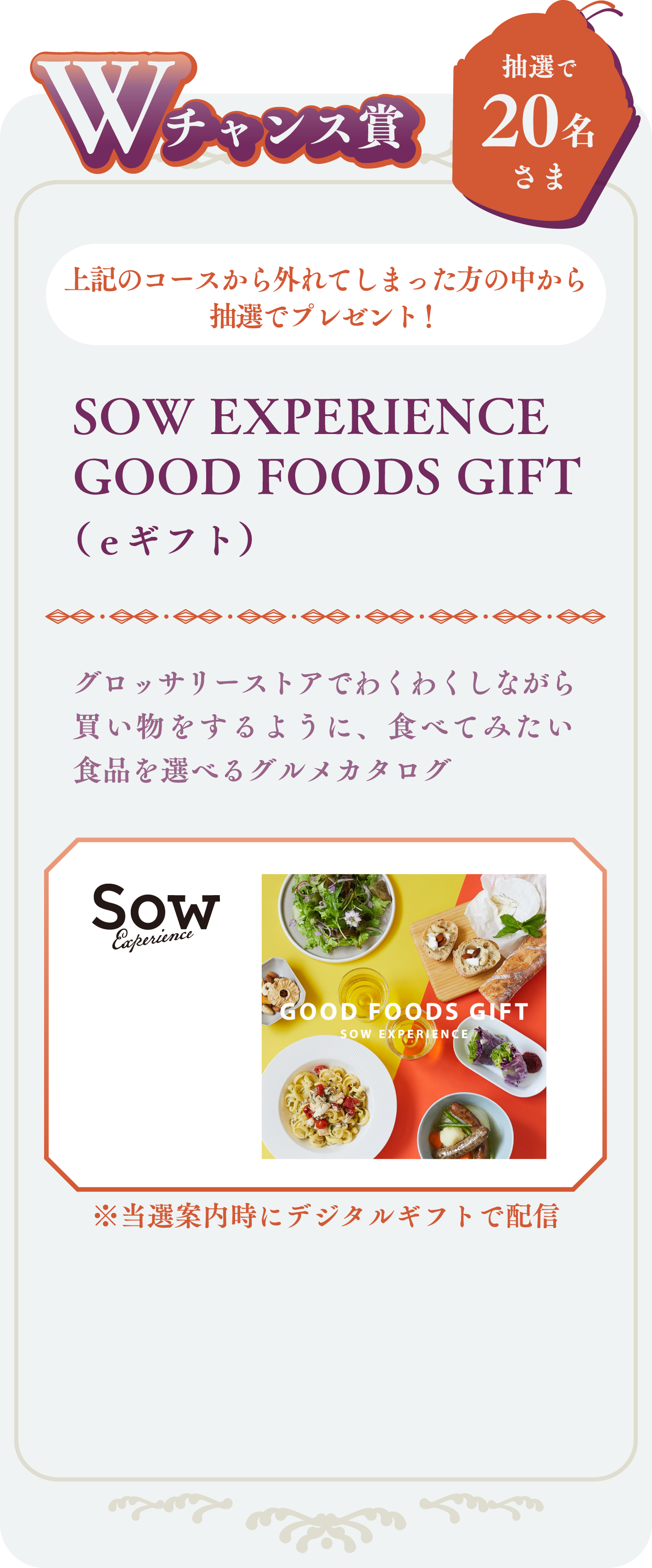 チャンス賞　SOW EXPERIENCE GOOD FOODS GIFT（eギフト）　抽選で20名さま