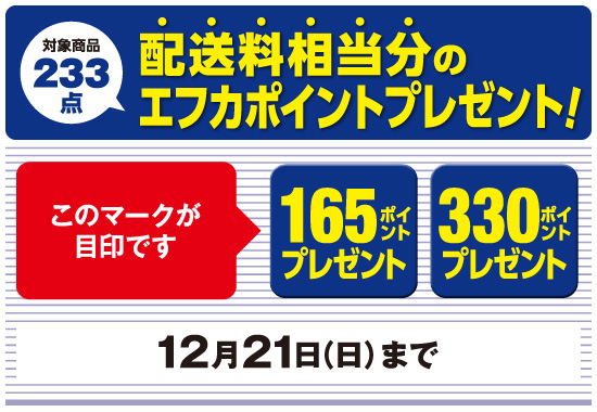 配送料相当分のエフカポイントプレゼント！