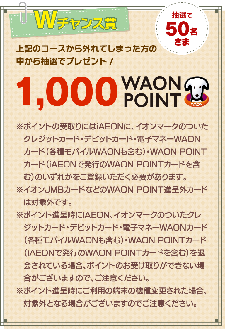 Wチャンス賞 エフカマネー1,000円分