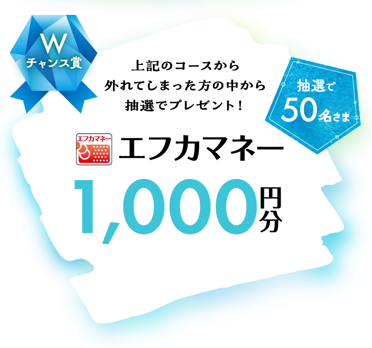 イメージ画像：Wチャンス賞 上記のコースから外れてしまった方の中から抽選でプレゼント！ エフカマネー 1,000円分【抽選で50名さま】