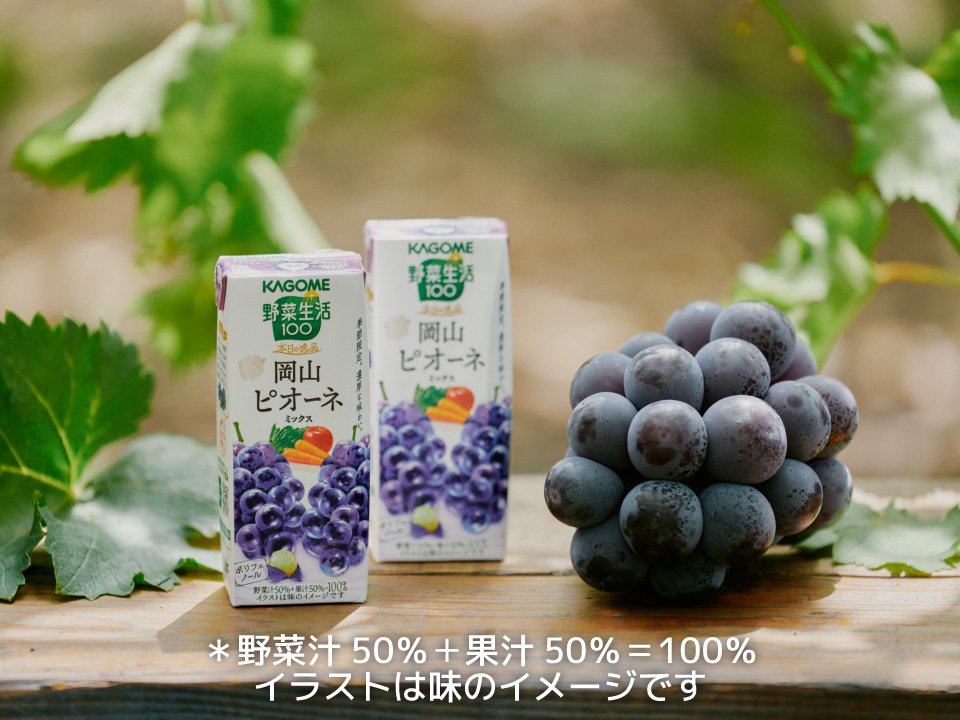 『野菜生活<span>100</span>＜本日の逸品＞』から季節限定の「岡山ピオーネミックス」が登場。