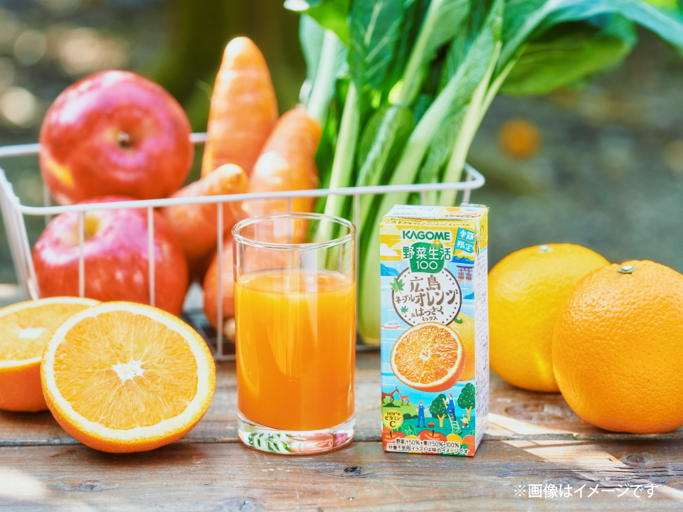 『野菜生活<span>100</span>』から、季節限定の「広島ネーブル&はっさくミックス」が登場