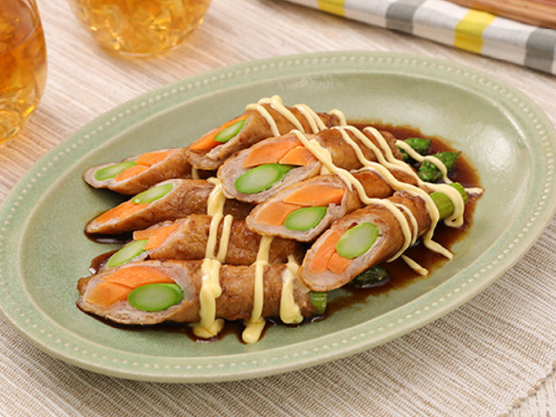 照りマヨ味☆アスパラとにんじんの豚肉巻き