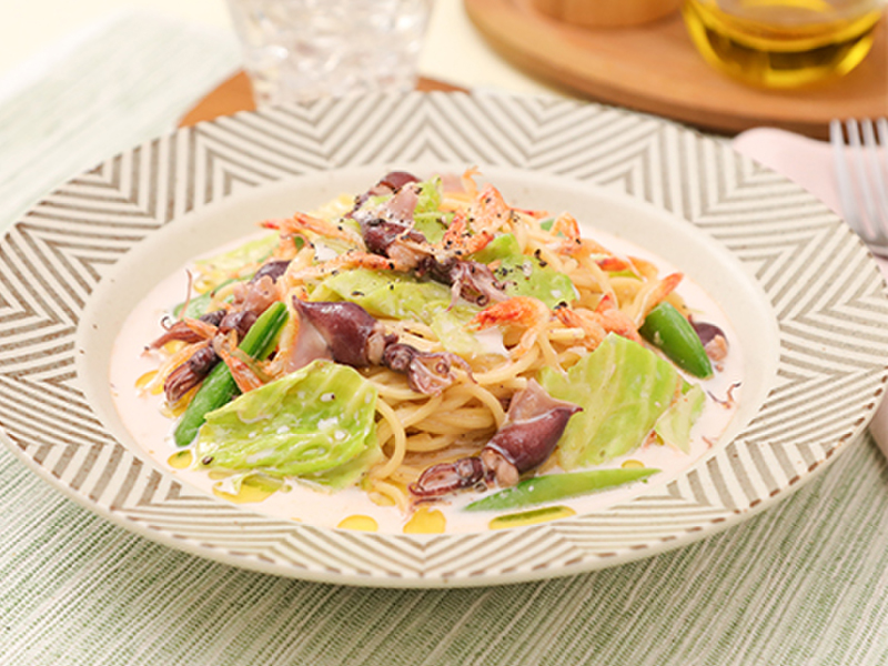 イメージ画像：ほたるいかと春野菜のミルクスープパスタ