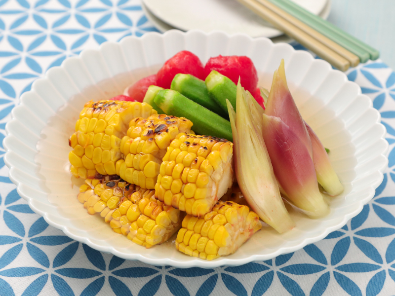 イメージ画像：焼きもろこしと夏野菜の冷製だし浸し