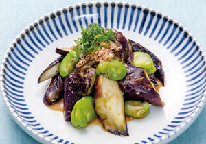 地産地消・愛媛県 そらまめと茄子の蒸し焼きごまぽんず