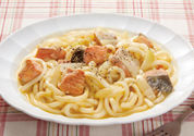 カルボナーラ風サーモン豆乳うどん